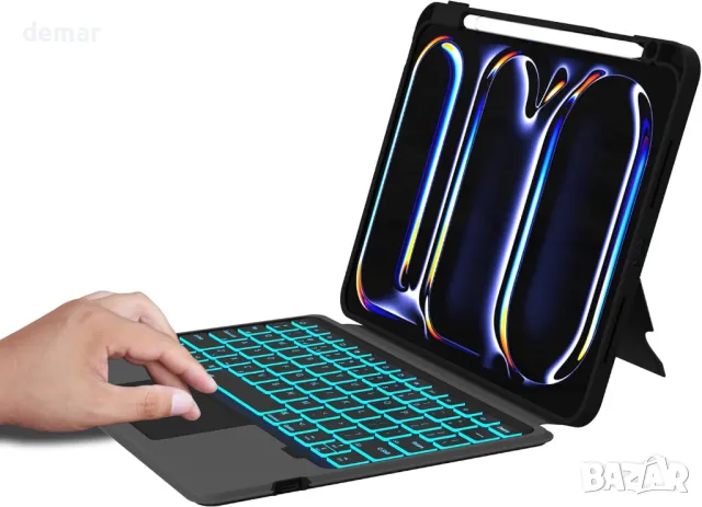 ROOFEI Калъф с клавиатура за iPad Pro 11-инчов (M4, 2024, A2836,A2837,A3006), 7 цветна подсветка, снимка 7 - Таблети - 48864225
