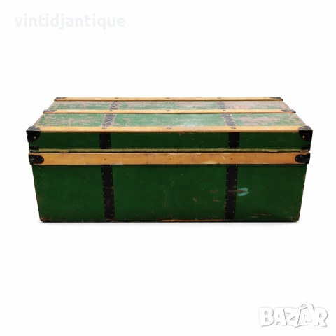 Античен зелен пътнически сандък датиращ от 19 век, снимка 4 - Антикварни и старинни предмети - 54160926
