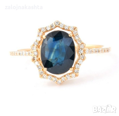 Нов-Златен пръстен с Сапфир и Брилянти-2,01гр/14кр