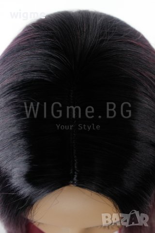 Дълга права червена перука с черни корени Джесика, снимка 3 - Аксесоари за коса - 37939335