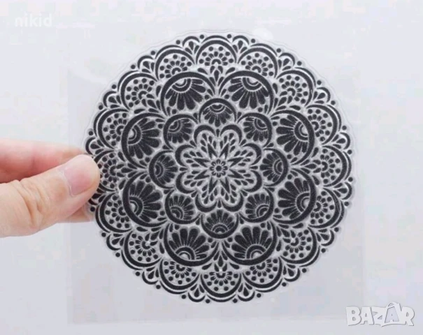 Мандала цвете кръгла дантела силиконов гумен печат декор украса бисквитки фондан Scrapbooking