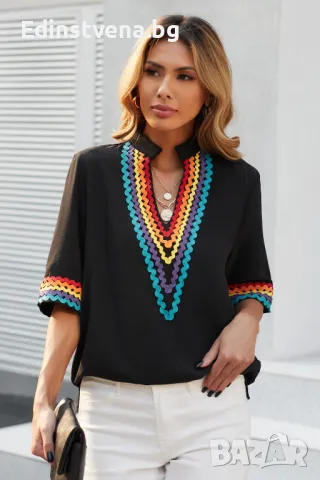 Дамска блуза с къс ръкав в черен цвят, снимка 1
