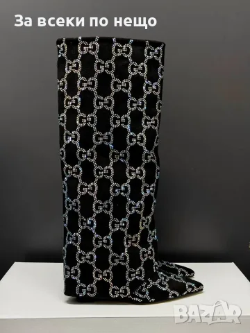 Gucci Луксозни Дамски Черни Високи Ботуши С Бляскави Камъни И Елегантен Заострен Връх Код SEM-845, снимка 4 - Дамски ботуши - 56148436
