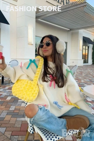 Дамски пуловер с панделки, снимка 4 - Блузи с дълъг ръкав и пуловери - 53060535