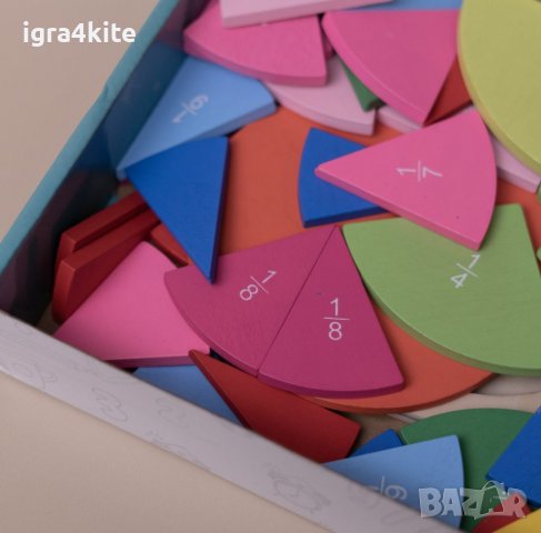 Фракционен диск. Fraction disc Дървена игра геометрия за деления и обучение, снимка 12 - Образователни игри - 36584842