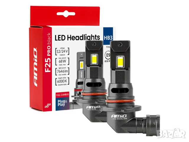 LED крушки AMiO F25 Pro Black HB3 6000K 68W 12-24V CANBUS
