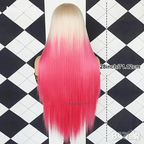 Лейс фронт права руса перука два цвята с розови краища с дантела, снимка 3 - Аксесоари за коса - 51086892