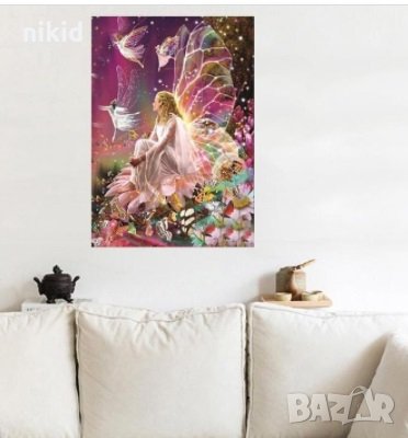 5D гоблен Фея с цветя лилав фон диамантен гоблен картина мозайка за направа по схема с камъчета, снимка 2 - Гоблени - 31737510