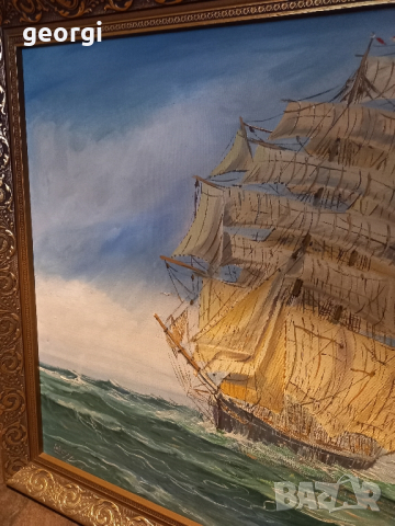 Стара картина платно кораб, снимка 7 - Картини - 44647886