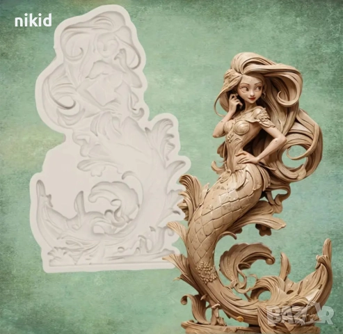 Русалка Ариел момиче плитък силиконов молд форма фондан декор украса