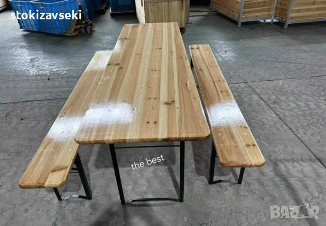 Сгъваем комплект градинска маса с 2 пейки - От чамово дърво
