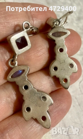 Сребърни обеци с естествени камъни, снимка 3 - Обеци - 53373614