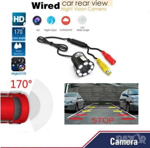 18.5мм 8 Led HD CCD Супер Мини Водонепромокаема Камера за Автомобил за Задно Нощно Виждане Паркиране, снимка 6 - Навигация за кола - 35268099