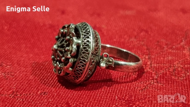 Възрожденски филигранен сребърен пръстен, снимка 4 - Пръстени - 52653630