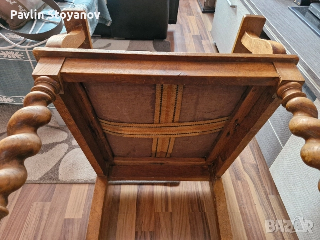 Голям старинен стол кресло с дърворезба , снимка 7 - Столове - 51941581