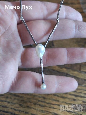 Старо сребърно полутвърдо колие с естествени перли (124), снимка 4 - Колиета, медальони, синджири - 39637882