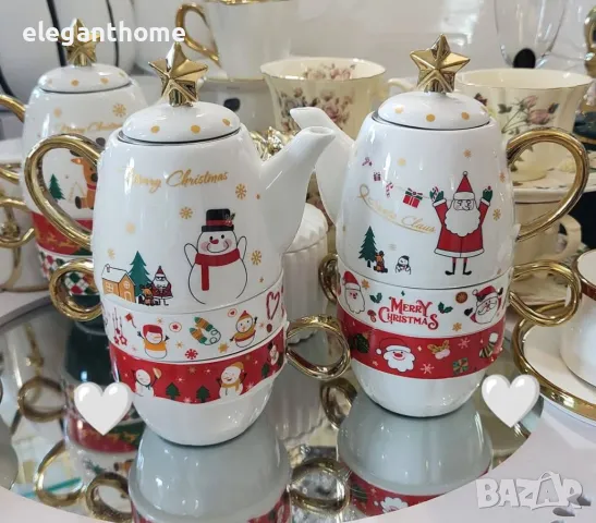 Порцеланов чайник с 2 броя чаши за чай/капучино