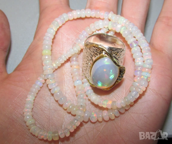 925 прекрасен сребърен пръстен с опал, снимка 6 - Пръстени - 54039677