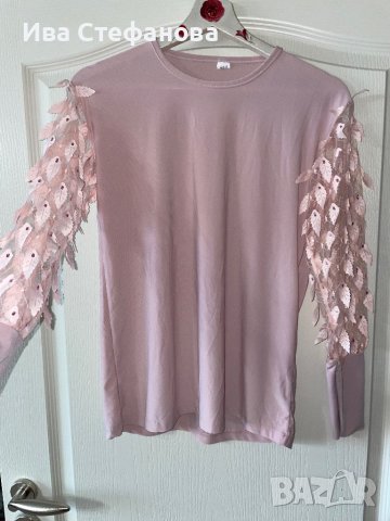 Разкошна памучна памук  бежова розова пепел от рози блуза 3D 3Д цветя , снимка 9 - Блузи с дълъг ръкав и пуловери - 42813046