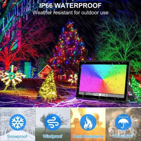 2/бр. RGB LED външен прожектор 100W, Димируем 10000LM IP66, снимка 4 - Лед осветление - 51066609