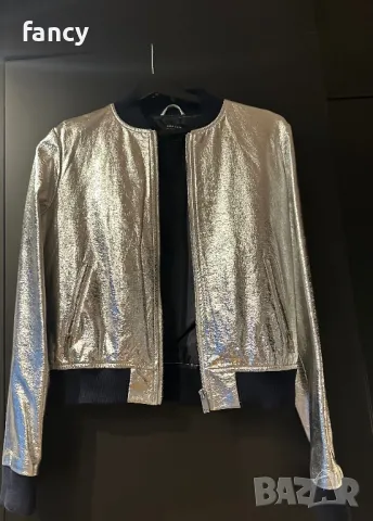 Късо сребристо кожено яке Zara, снимка 3 - Якета - 49499860