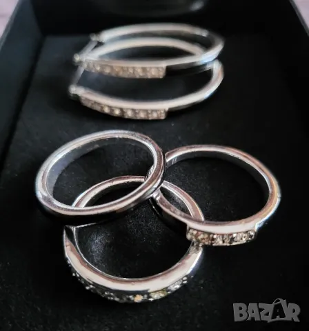 НОВ комплект обеци и пръстени Black Enamel, снимка 5 - Обеци - 9599692