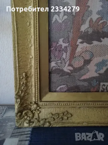 Стар голям гоблен в красива остъклена барокова дървена орнаментирани рамка. , снимка 3 - Гоблени - 47731852