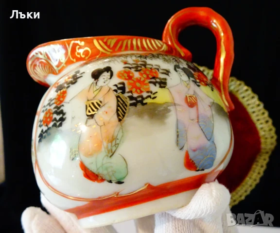 Кана,каничка японски порцелан Kutani-yaki,синигер,гейши,злато. , снимка 9 - Антикварни и старинни предмети - 51220892