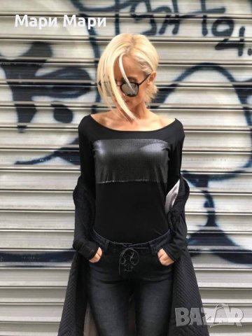БЛУЗА С КОЖЕНО ПАРЧЕ  