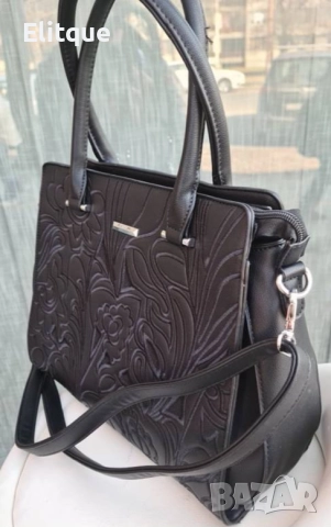 Елегантна дамска чанта с флорален релеф, снимка 6 - Чанти - 52787299