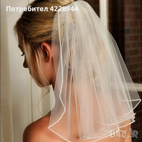 Къс булчински воал за сватба или моминско парти 42х50 см було