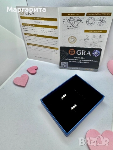 Сребърни обеци с мойсанит (диамант) 0.6 карата 6камъка*0.1 карат, снимка 2 - Обеци - 54241132