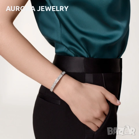 CARTIER Love Paved Silver Classic Diamonds Гривна с Отверка, снимка 11 - Гривни - 53029556