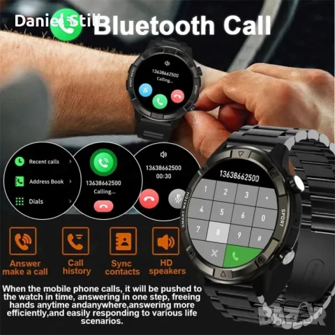 2025 НОВ Модел Луксозен Смарт часовник Голям 1,6" AMOLED дисплей Памет 4G ROM , снимка 12 - Водоустойчиви - 47401350