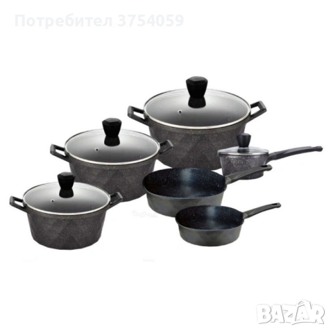 Премиум комплект съдове за готвене 12 части с мраморно покритие Cheffinger– Тенджери, тигани и касер, снимка 10 - Съдове за готвене - 53124115