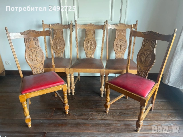 Столове кожа и дърво 5 бр, снимка 1 - Столове - 32665281