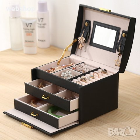 Органайзер / Кутия за бижута с 2 чекмеджета , черен цвят