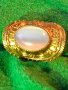 ПОЗЛАТЕН РЕТРО АРТ ПРЪСТЕН с ГОЛЯМ ПОЛИРАН ЛУНЕН КАМЪК с ЕФЕКТ КОТЕШКО ОКО 17092, снимка 11