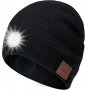 зимна плетена, музикална шапка с Bluetooth, Hands Free, фенер, 5 Led, универсална