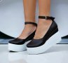 Обувки на платформа - черна кожа с бяло ходило - 125K, снимка 2