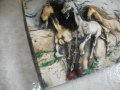 Старинна Ръчна Релефна Керамична Рисунка "Коне" Върху Керамична Плочка - Антикварна, снимка 5