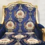 Класическо кресло с позлатена рамка и кралскосиня дамаска, снимка 6