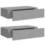 vidaXL Стенни рафтове с чекмеджета, 2 бр, сиви, 40x23,5x10 см, МДФ, снимка 1