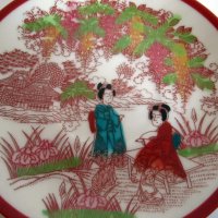Китайска порцеланова,порцелан чиния,чинийка с Гейши ръчно оцветена, снимка 3 - Колекции - 30709972