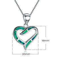 Колие-сърце със симулиран опал, посребрено, снимка 2 - Колиета, медальони, синджири - 42112497