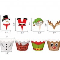 12 бр Коледни кошнички декори с топери за мъфини кексчета украса парти Коледа, снимка 2 - Други - 30534016