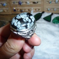Масивен пръстен снежинков обсидиан №582, снимка 5 - Пръстени - 42746668