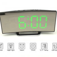 Настолен дигитален огледален часовник с LED цифри, термометър и аларма, снимка 2 - Други - 29413071