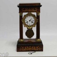 Френски каминен портален часовник, дърво с интарзия, снимка 1 - Антикварни и старинни предмети - 29378635