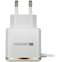Зарядно за телефон таблет CANYON CNE-CHA043WR, 240V 2.1A с 1m кабел USB към Lightning Бяло-златисто, снимка 2 - Кабели и адаптери - 30485286